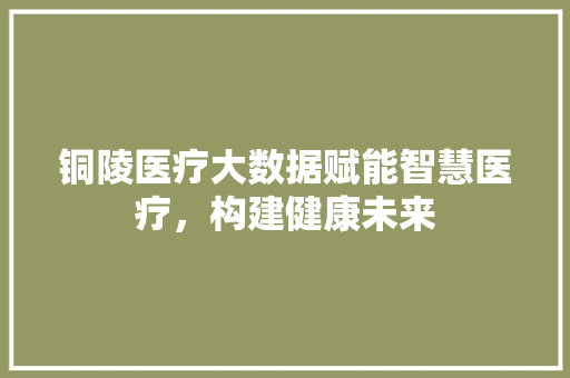 铜陵医疗大数据赋能智慧医疗，构建健康未来