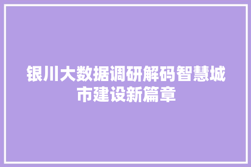 银川大数据调研解码智慧城市建设新篇章 编程语言