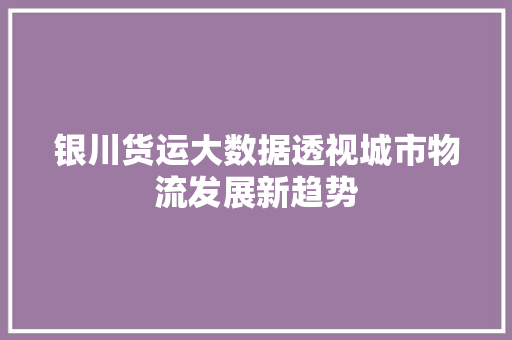 银川货运大数据透视城市物流发展新趋势