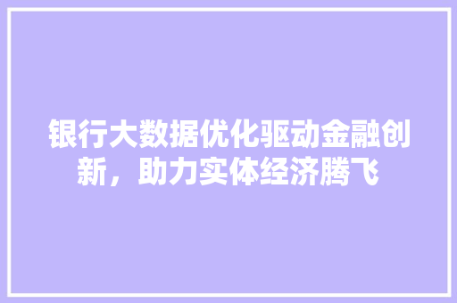 银行大数据优化驱动金融创新，助力实体经济腾飞 编程语言