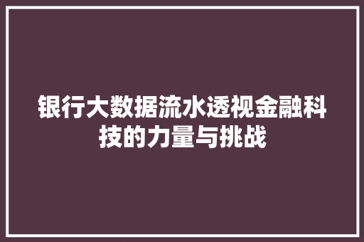 银行大数据流水透视金融科技的力量与挑战