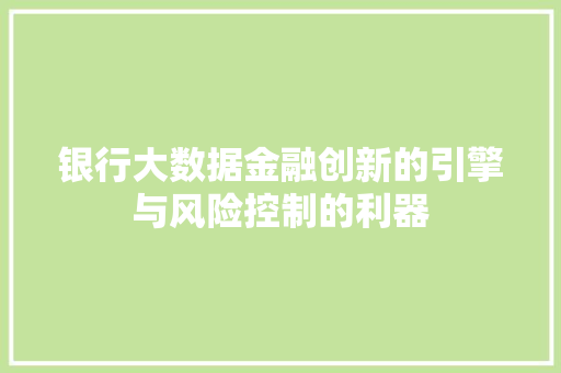 银行大数据金融创新的引擎与风险控制的利器
