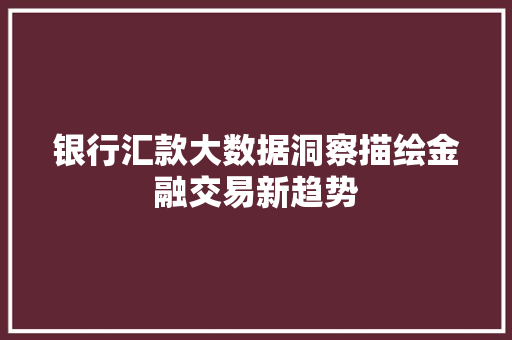 银行汇款大数据洞察描绘金融交易新趋势