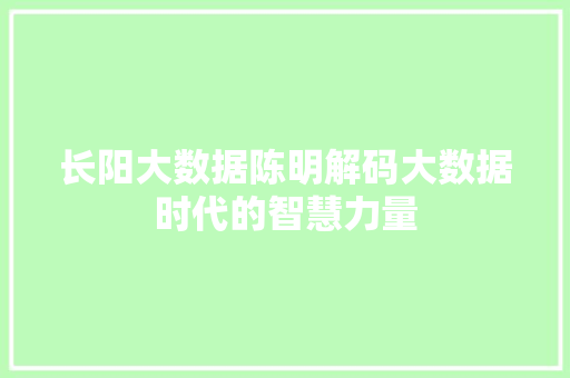 长阳大数据陈明解码大数据时代的智慧力量