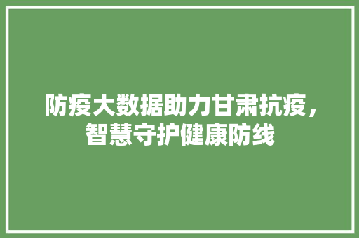 防疫大数据助力甘肃抗疫，智慧守护健康防线