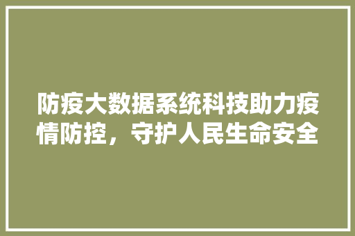 防疫大数据系统科技助力疫情防控，守护人民生命安全