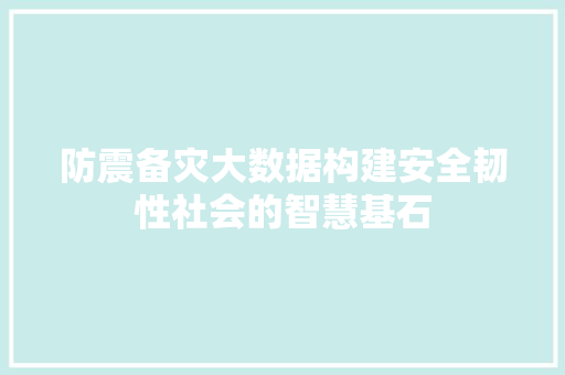 防震备灾大数据构建安全韧性社会的智慧基石