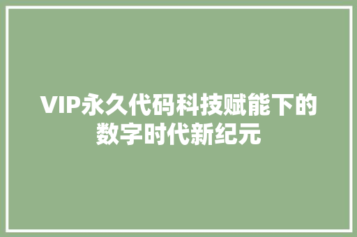 VIP永久代码科技赋能下的数字时代新纪元