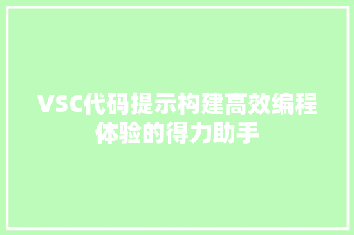 VSC代码提示构建高效编程体验的得力助手
