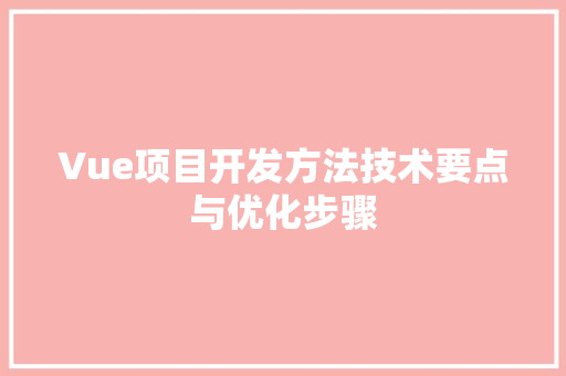 Vue项目开发方法技术要点与优化步骤 电脑故障维修