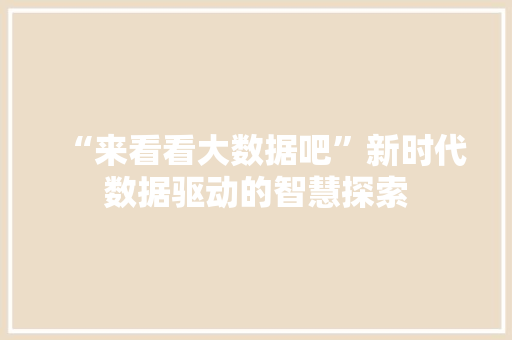 “来看看大数据吧”新时代数据驱动的智慧探索