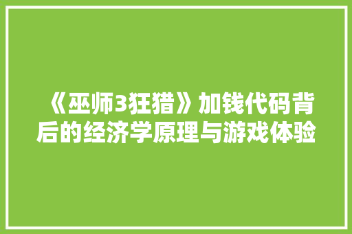《巫师3狂猎》加钱代码背后的经济学原理与游戏体验优化之路
