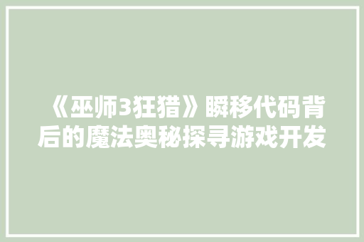 《巫师3狂猎》瞬移代码背后的魔法奥秘探寻游戏开发的极致魅力