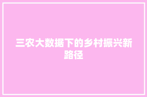 三农大数据下的乡村振兴新路径 三农大数据下的乡村振兴新路径