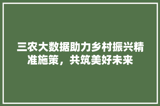 三农大数据助力乡村振兴精准施策，共筑美好未来