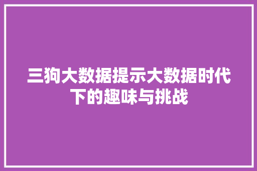 三狗大数据提示大数据时代下的趣味与挑战