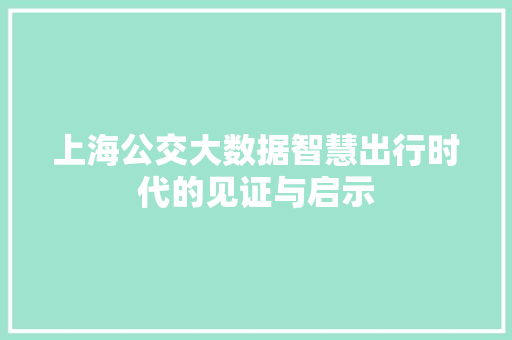 上海公交大数据智慧出行时代的见证与启示
