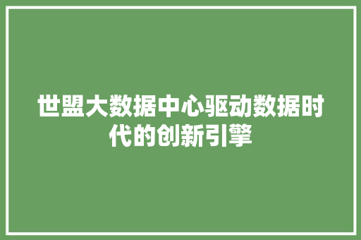 世盟大数据中心驱动数据时代的创新引擎