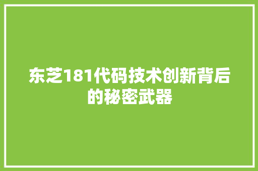 东芝181代码技术创新背后的秘密武器