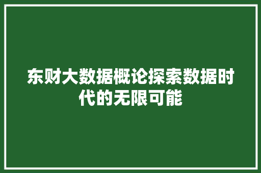 东财大数据概论探索数据时代的无限可能