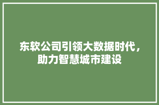 东软公司引领大数据时代，助力智慧城市建设