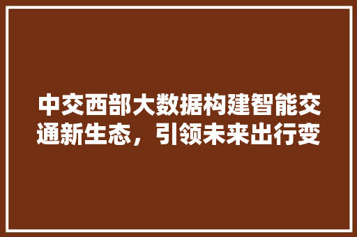 中交西部大数据构建智能交通新生态,引领未来出行变革 编程语言 中交西部大数据构建智能交通新生态,引领未来出行变革 编程语言