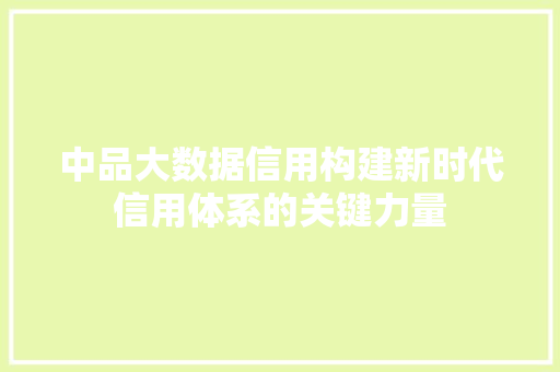 中品大数据信用构建新时代信用体系的关键力量 中品大数据信用构建新时代信用体系的关键力量