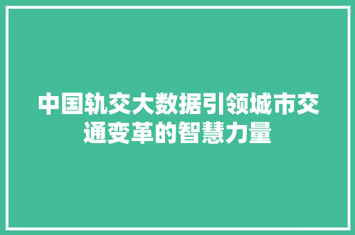 中国轨交大数据引领城市交通变革的智慧力量