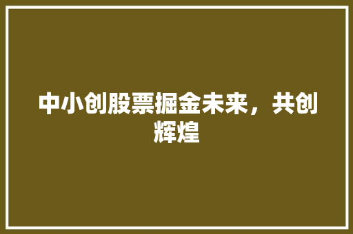 中小创股票掘金未来,共创辉煌 中小创股票掘金未来,共创辉煌