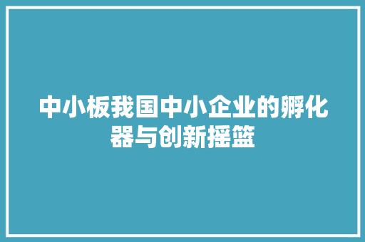 中小板我国中小企业的孵化器与创新摇篮 中小板我国中小企业的孵化器与创新摇篮