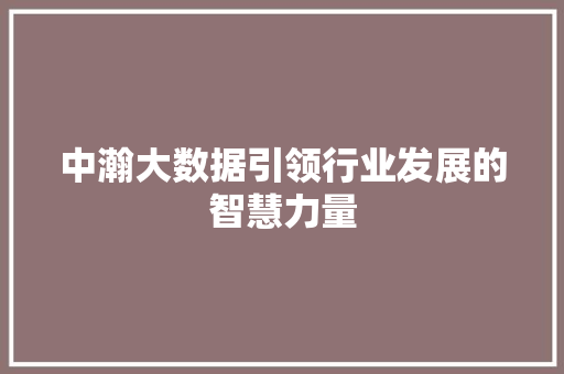 中瀚大数据引领行业发展的智慧力量