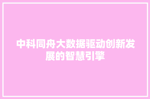 中科同舟大数据驱动创新发展的智慧引擎