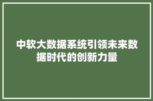 中软大数据系统引领未来数据时代的创新力量