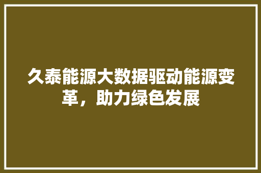 久泰能源大数据驱动能源变革，助力绿色发展