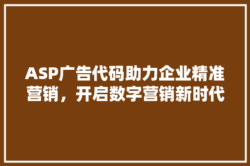 ASP广告代码助力企业精准营销，开启数字营销新时代