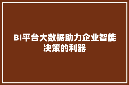 BI平台大数据助力企业智能决策的利器