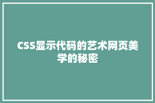 CSS显示代码的艺术网页美学的秘密 电脑基础