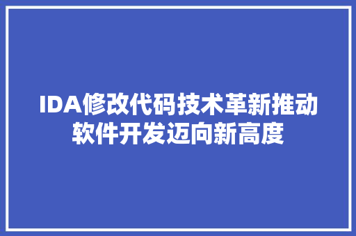IDA修改代码技术革新推动软件开发迈向新高度