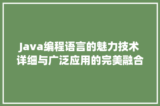 Java编程语言的魅力技术详细与广泛应用的完美融合