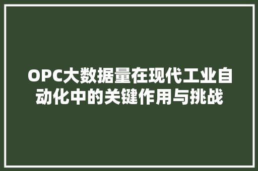 OPC大数据量在现代工业自动化中的关键作用与挑战