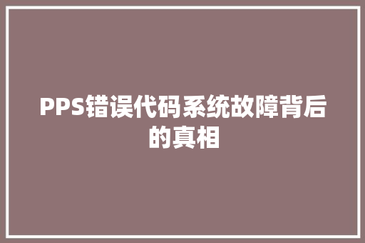 PPS错误代码系统故障背后的真相