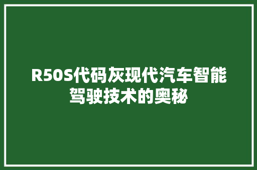 R50S代码灰现代汽车智能驾驶技术的奥秘