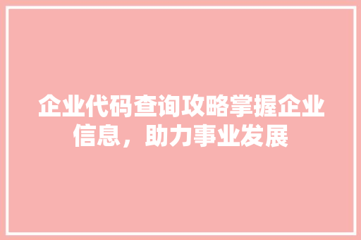 企业代码查询攻略掌握企业信息，助力事业发展