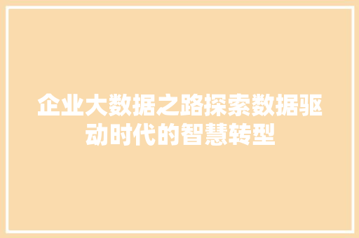 企业大数据之路探索数据驱动时代的智慧转型 企业大数据之路探索数据驱动时代的智慧转型