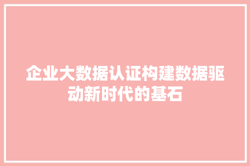 企业大数据认证构建数据驱动新时代的基石