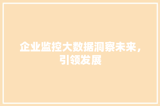 企业监控大数据洞察未来，引领发展