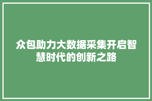 众包助力大数据采集开启智慧时代的创新之路