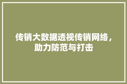 传销大数据透视传销网络，助力防范与打击