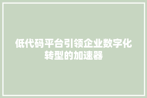 低代码平台引领企业数字化转型的加速器