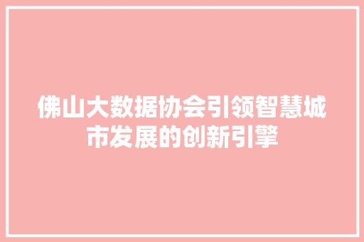 佛山大数据协会引领智慧城市发展的创新引擎